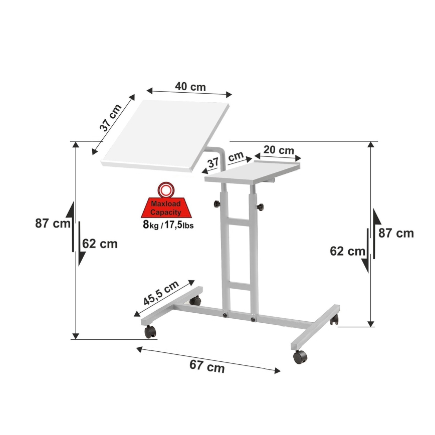 Justerbart bord GLEN 87x67 cm vit