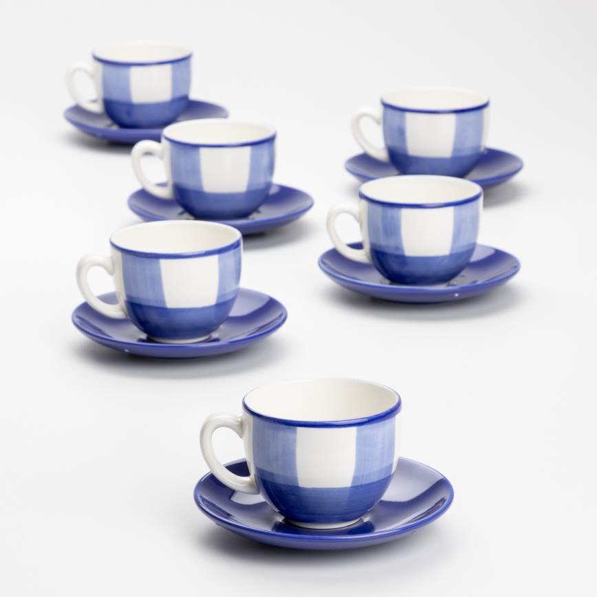 Kaffeservis 6x keramisk kopp Tereza med fat vit blå gul