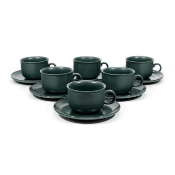 Kaffeset 6x keramisk kopp med fat mörkgrön
