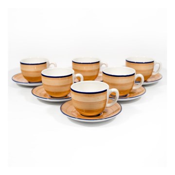 Kaffeset 6x keramisk kopp med fat orange blå