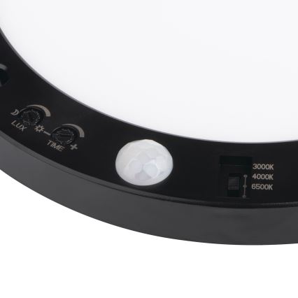 LED Tak/upphängd taklampa med rörelsedetektor 2i1 ERGA LED/17W/230V 3000/4000/6500K svart