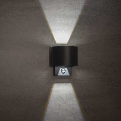 LED-utomhusväggarmatur med sensor REKA LED/7W/230V IP54, antracit, rund