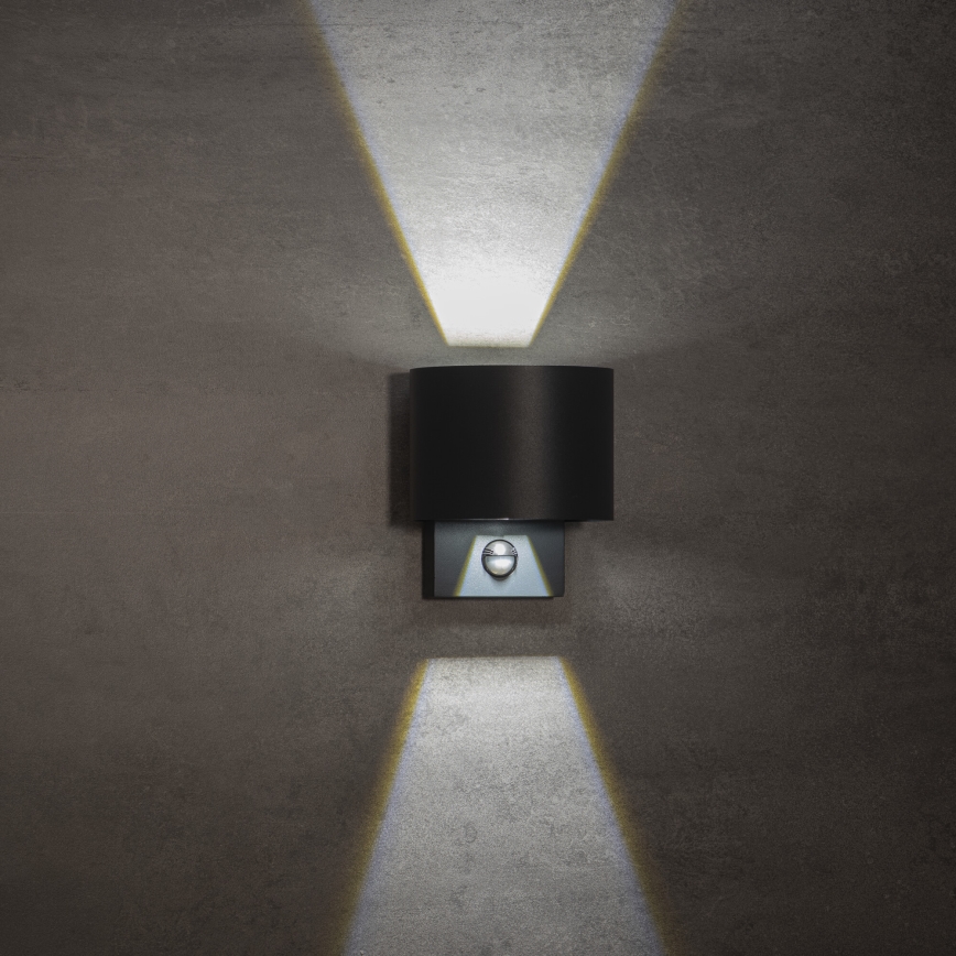 LED-utomhusväggarmatur med sensor REKA LED/7W/230V IP54, antracit, rund