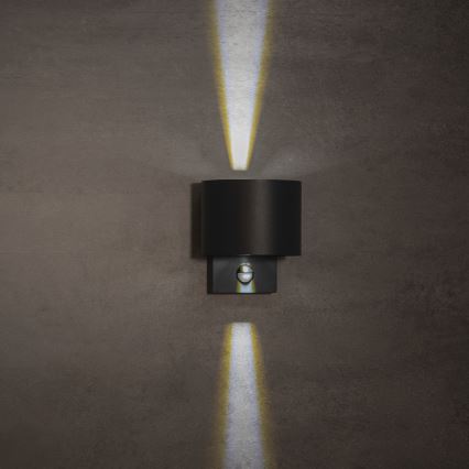 LED-utomhusväggarmatur med sensor REKA LED/7W/230V IP54, antracit, rund
