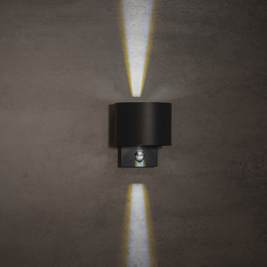 LED-utomhusväggarmatur med sensor REKA LED/7W/230V IP54, antracit, rund