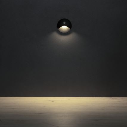 LED trapparmatur med rörelse- och skymningssensor EXIN LED/2,5W/230V 4000K IP65 svart rund