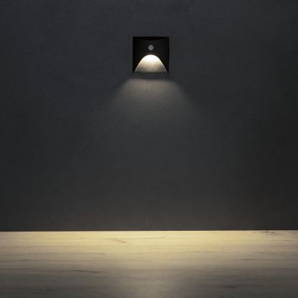 LED trappbelysning med rörelse- och skymningssensor EXIN LED/2,5W/230V 4000K IP65 svart, fyrkantig