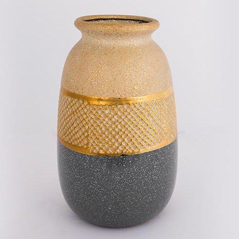 Keramikvas 25,5x15,5 cm guld/grå