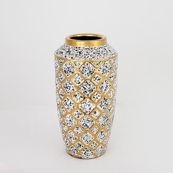 Keramikvas 25x13 cm vit/guld/svart
