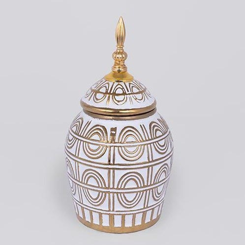 Keramikvas 28x15 cm guld/vit