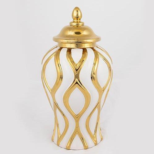 Keramikvas 30,6x16,2 cm guld/vit