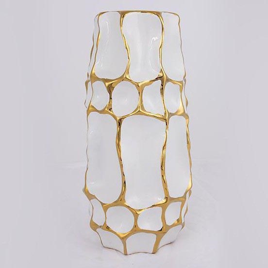 Keramikvas 31,5x15,5 cm guld/vit