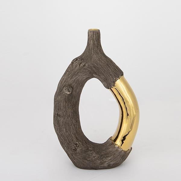 Keramikvas 31,5x20x8 cm brun/guld