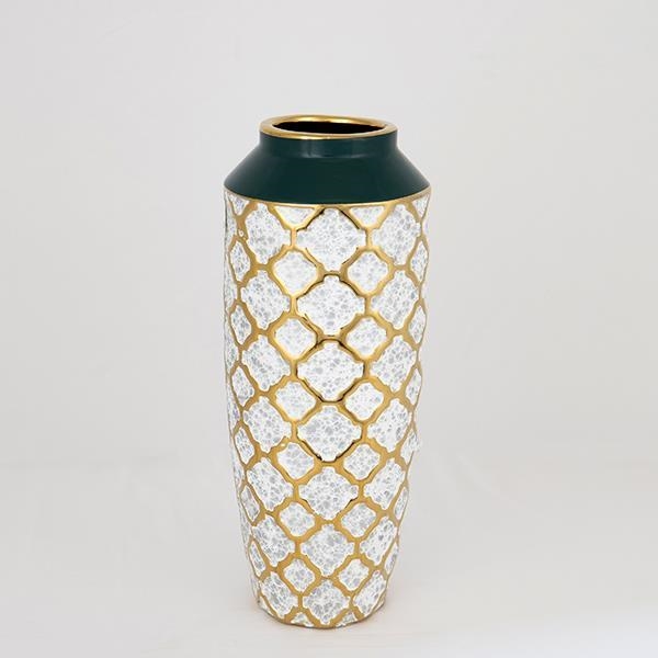 Keramikvas 31x12,5 cm vit/guld/grön
