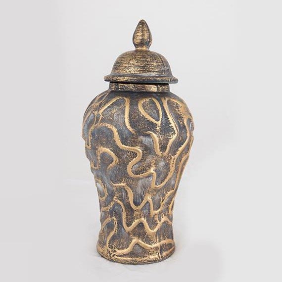 Keramikvas 33,5x16 cm guld/grå