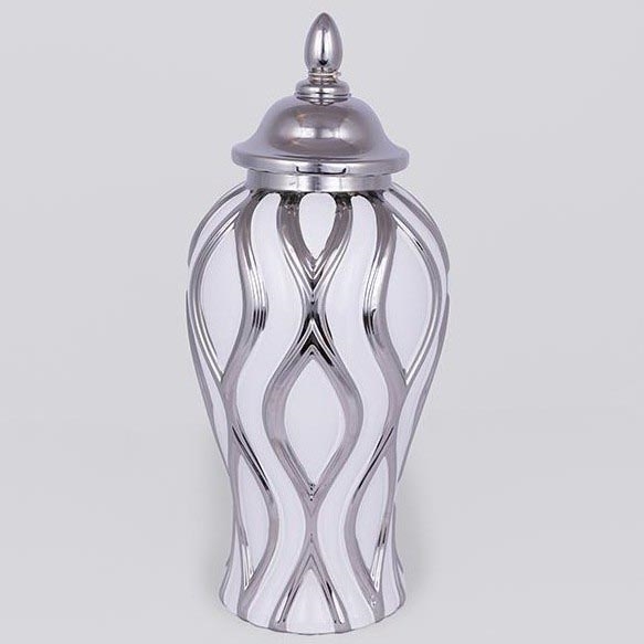 Keramikvas 35x18,5 cm silver/vit