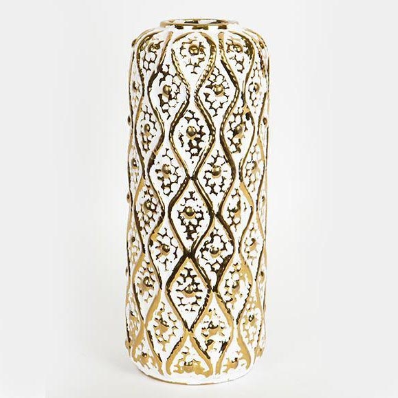 Keramikvas 37x15 cm guld/vit