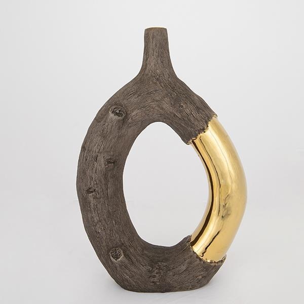 Keramikvas 38,5x26,5x9,5 cm brun/guld