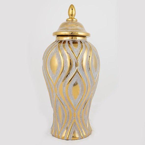 Keramikvas 42,6x18,8 cm guld/silver