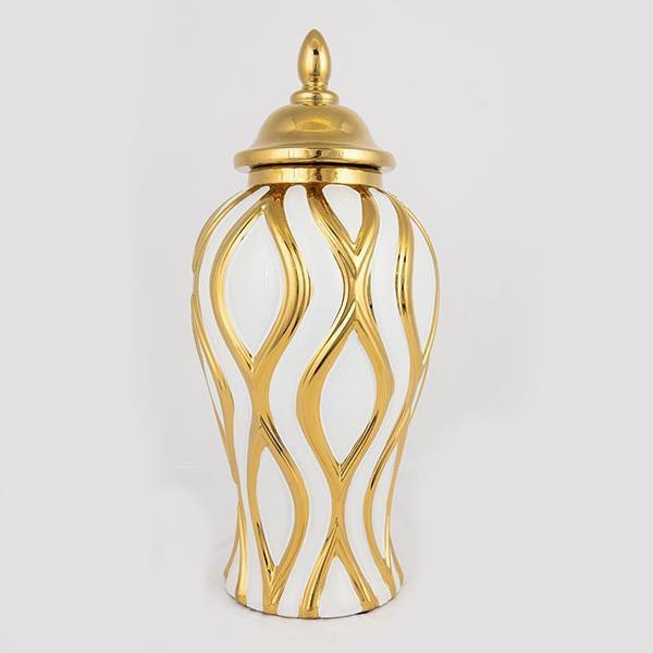 Keramikvas 42,6x18,8 cm guld/vit