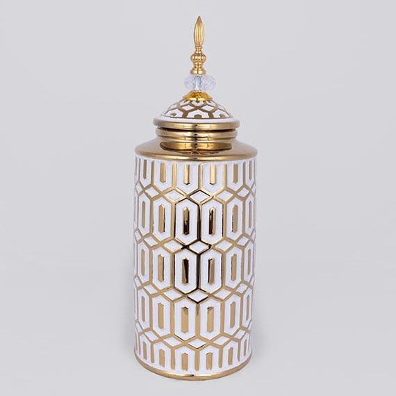 Keramikvas 45,7x16,9 cm guld/vit