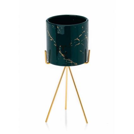 Keramisk blomkruka EMMA 28,3x11 cm grön/guld