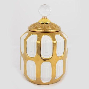 Keramisk burk 18,2x15 cm guld/vit
