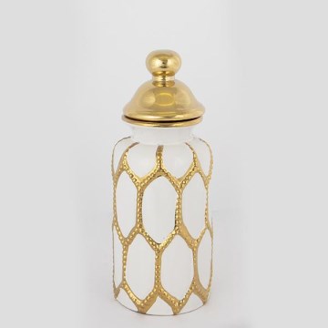 Keramisk burk 31x12,5 cm guld/vit