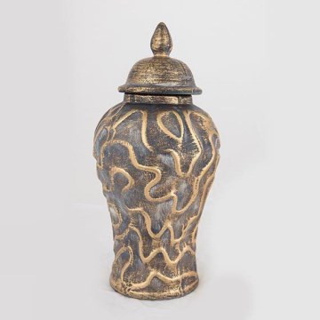 Keramisk burk 33,5x16 cm guld/grå