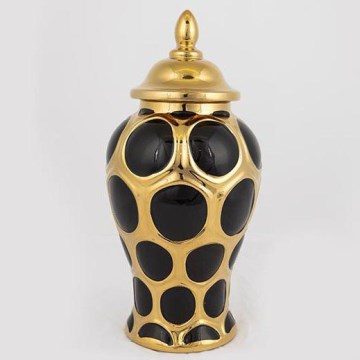 Keramisk burk 33,8x16 cm guld/svart
