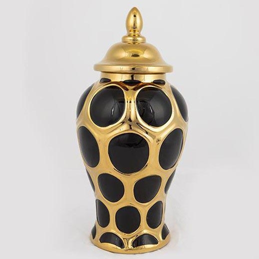 Keramisk burk 33,8x16 cm guld/svart