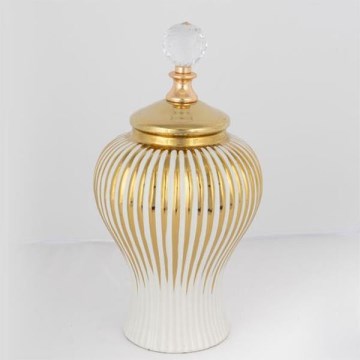 Keramisk burk 35x17,5 cm guld/vit
