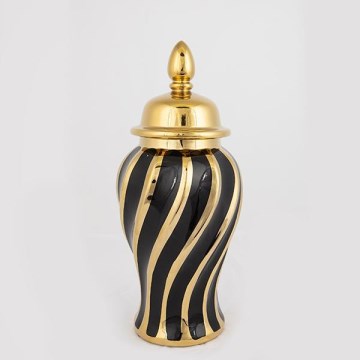 Keramisk burk 36,5x16 cm guld/svart