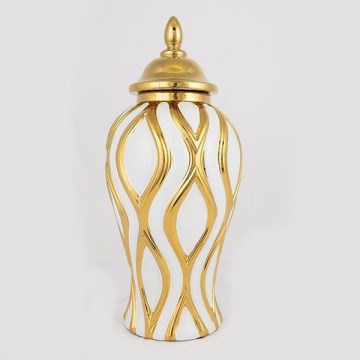 Keramisk burk 42,6x18,8 cm guld/vit