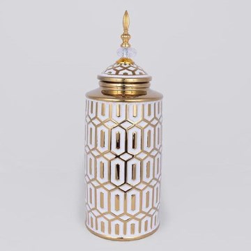 Keramisk burk 45,7x16,9 cm guld/vit