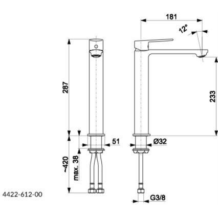 KFA Armatura 4422-612-00 - Kran till handfat + avlopp med bräddavlopp AGAT 28,7 cm skinande krom