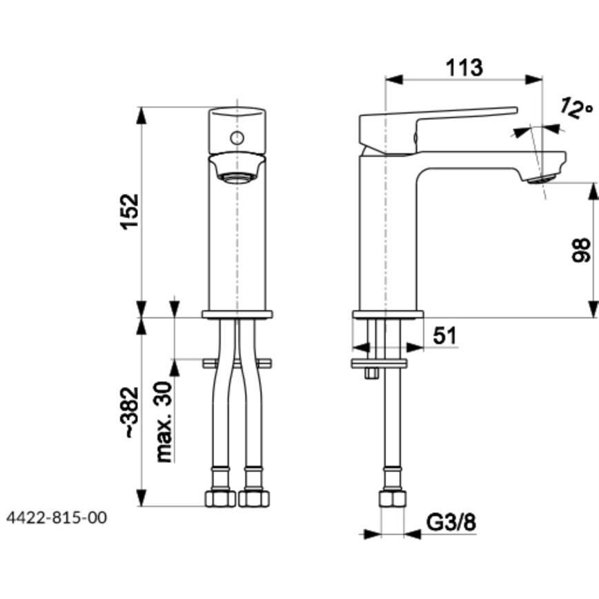 KFA Armatura 4422-815-00 - Kran till handfat + avlopp med bräddavlopp AGAT 15,2 cm skinande krom