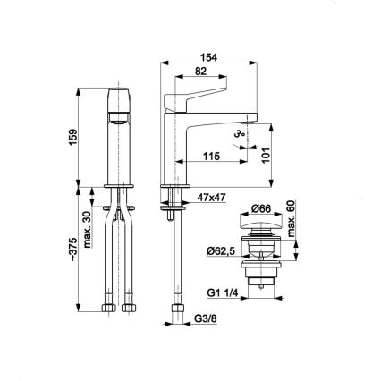 KFA Armatura 4522-815-44 - Tvättställsblandare + bottenventil MALAGA 15,9 cm vit