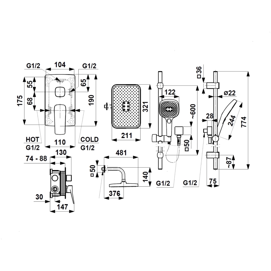 KFA Armatura 4529-301-00 - Duschset med infälld blandare MALAGA, blank krom