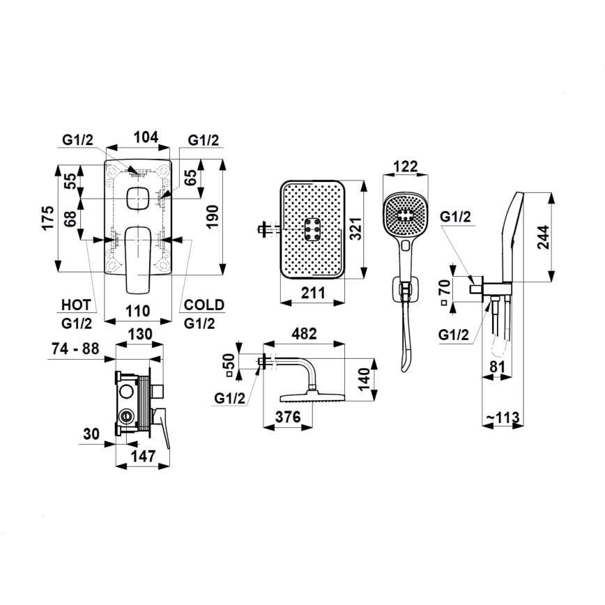 KFA Armatura 4529-501-44 - Duschset med infälld blandare MALAGA vit