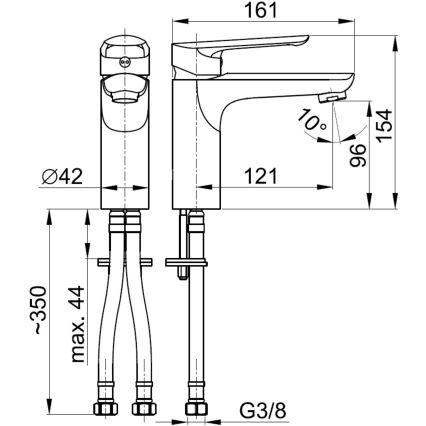 KFA Armatura 5022-815-00 - Kran till handfat + avlopp med bräddavlopp TANZANIT 15,4 cm skinande krom