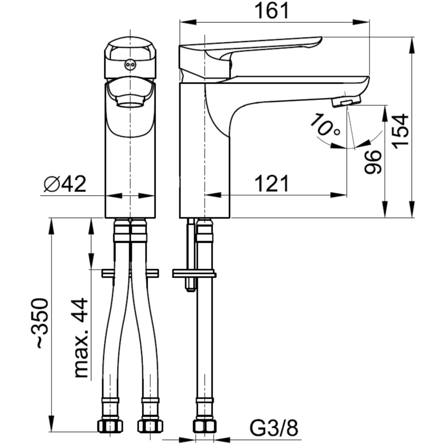 KFA Armatura 5022-815-00 - Kran till handfat + avlopp med bräddavlopp TANZANIT 15,4 cm skinande krom