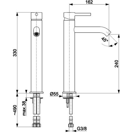 KFA Armatura 5032-612-31 - Kran till handfat + avlopp med bräddavlopp MOZA 33 cm mark guld