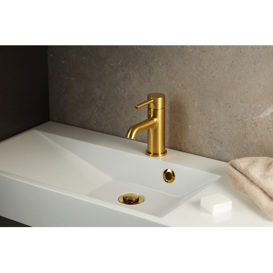 KFA Armatura 5032-815-31 - Kran till handfat + avlopp med bräddavlopp MOZA 15,2 cm mark guld