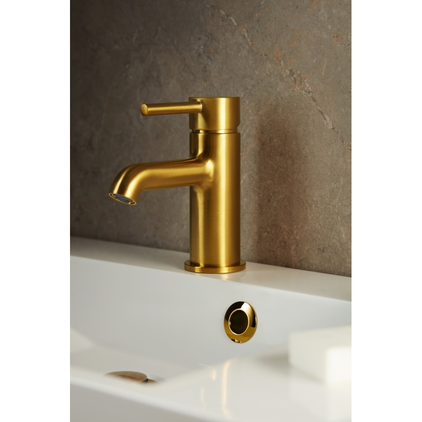 KFA Armatura 5032-815-31 - Kran till handfat + avlopp med bräddavlopp MOZA 15,2 cm mark guld