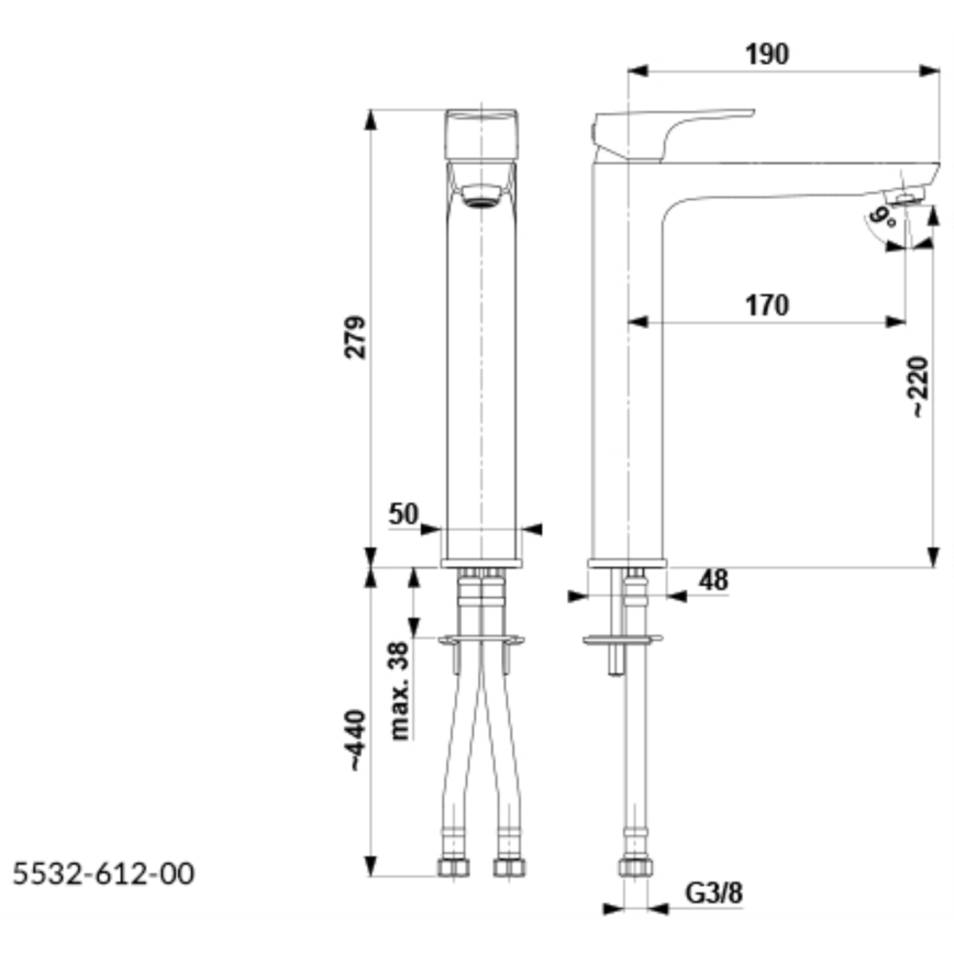 KFA Armatura 5532-612-81 - Kran till handfat MOKAIT 27,9 cm mässing/matt svart