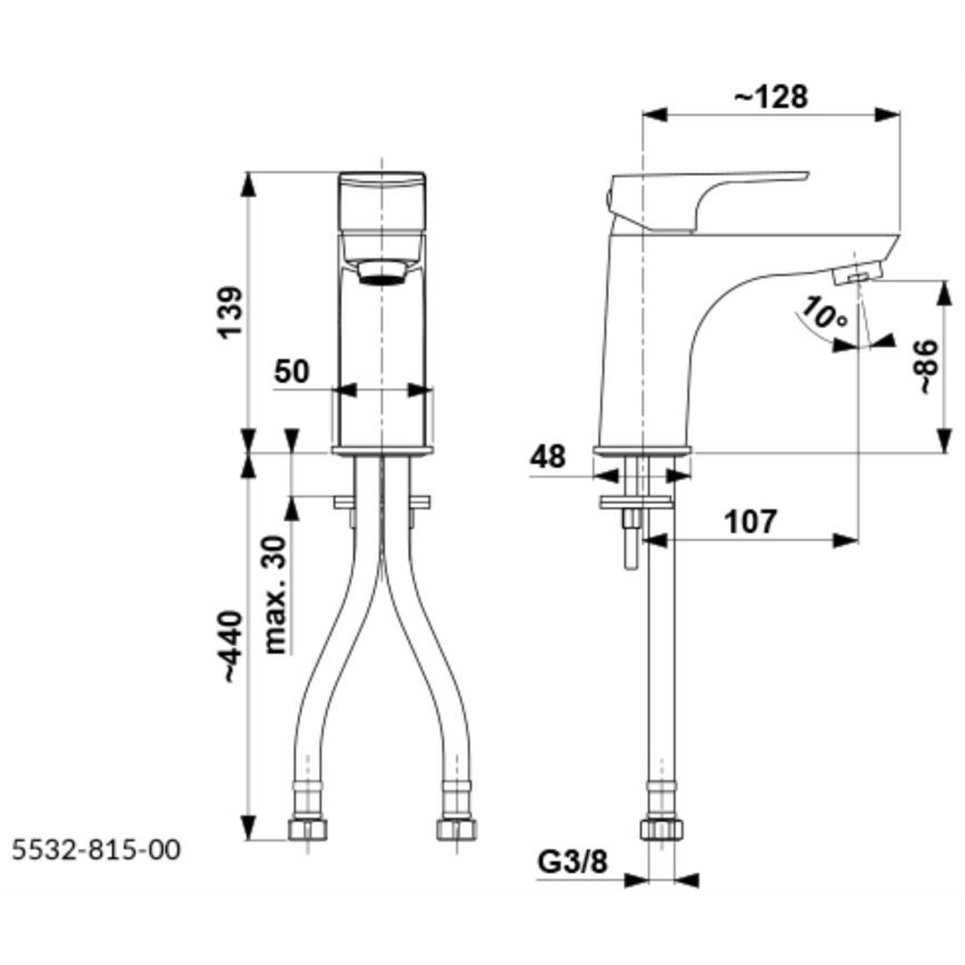 KFA Armatura 5532-815-00 - Kran till handfat + avlopp med bräddavlopp MOKAIT 13,9 cm skinande krom