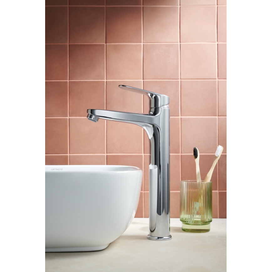 KFA Armatura 5552-712-00 - Kran till handfat + avlopp med bräddavlopp OTAVA 30,2 cm skinande krom