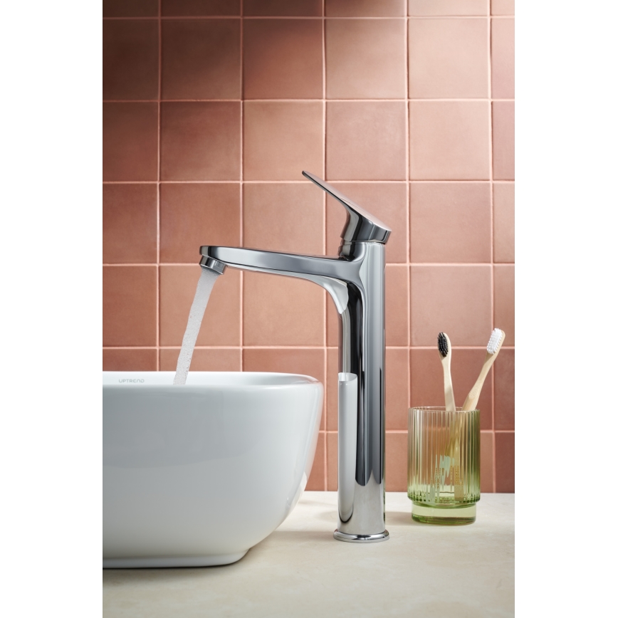 KFA Armatura 5552-712-00 - Kran till handfat + avlopp med bräddavlopp OTAVA 30,2 cm skinande krom