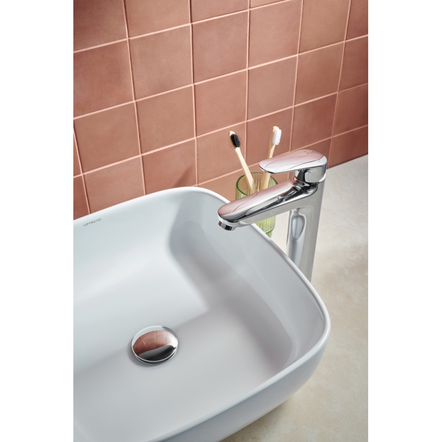KFA Armatura 5552-712-00 - Kran till handfat + avlopp med bräddavlopp OTAVA 30,2 cm skinande krom